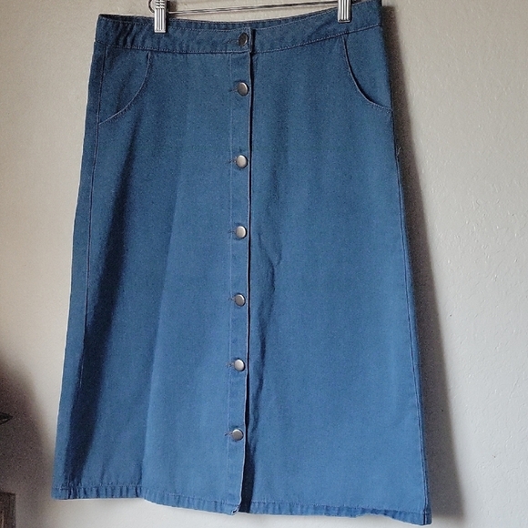 Velvet Heart Vintage Button Up Blue Midi A-Line Skirt Size L - Picture 1 of 8